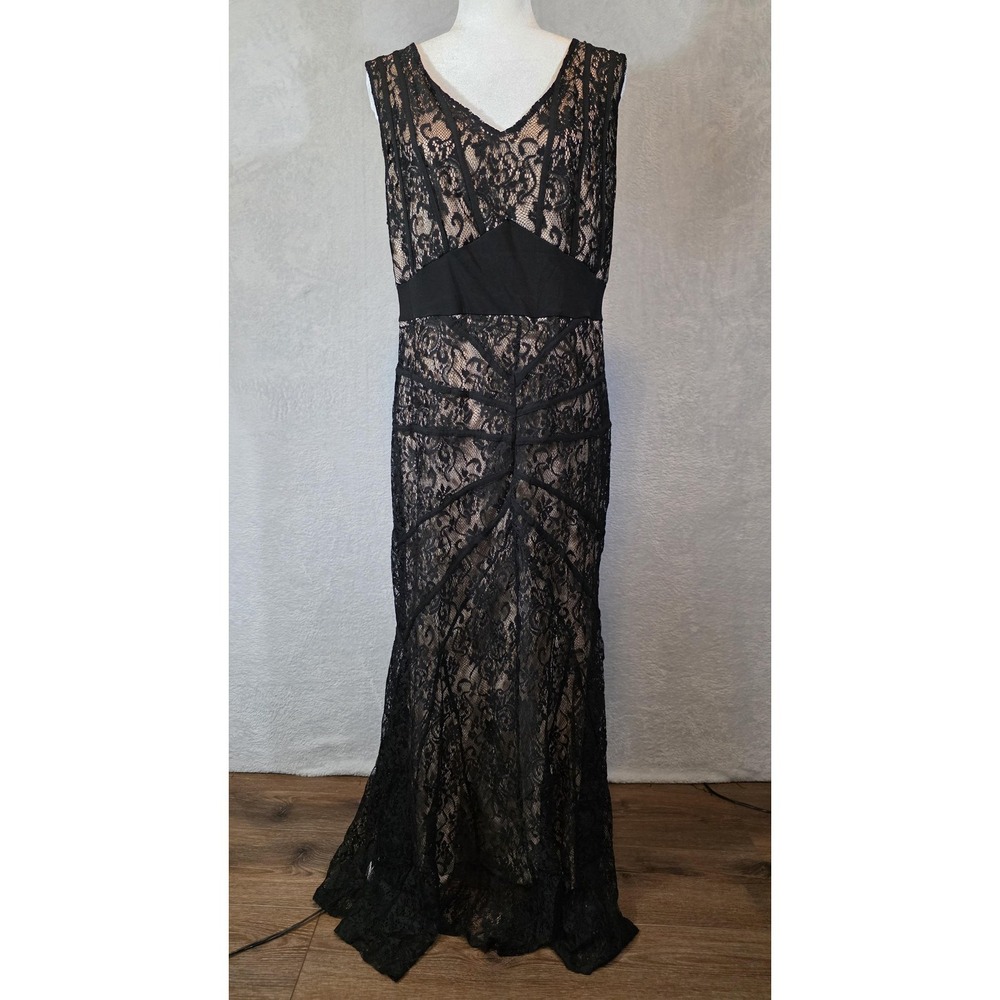 NWT Candalite Women's Dress Womens Plus 1X Black Lace Mermaid Maxi Formal Event